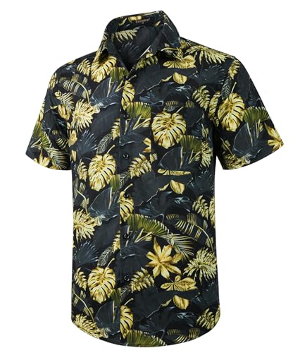 Enlision Hawaii Hemd Männer Kurzarm Herren Hawaiihemd Sommer Funky Regular Fit Strand Party Urlaubs Shirt Hawaii-Hemd Blumen Hawaihemd Hemden,Schwarz & Gold,S von Enlision