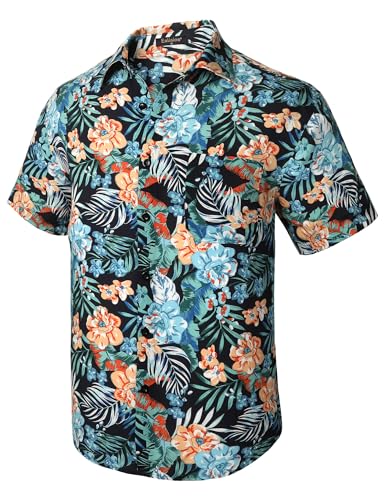 Enlision Hawaii Hemd Männer Navy Blau Baumwolle Hawaii Kurzarmhemd Freizeit Sommerhemd Button Down Herren Hemden XXL von Enlision