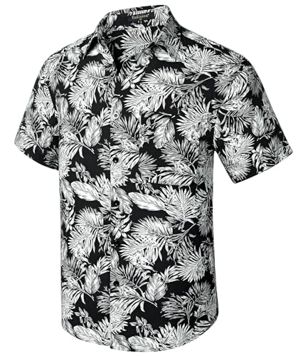 Enlision Hawaii Hemd Männer Schwarz Weiß Baumwolle Hawaii Kurzarmhemd Freizeit Sommerhemd Button Down Herren Hemden XXL von Enlision
