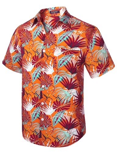 Enlision Hawaii Hemden Herren Sommerhemd Kurzarm Baumwolle Freizeithemd Strand Hemden für Herren Orange XL von Enlision