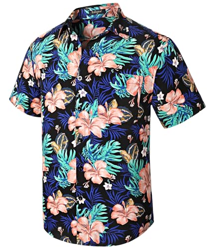 Enlision Hawaii Hemden Herren Sommerhemd Kurzarm Baumwolle Freizeithemd Strand Hemden für Herren Schwarz XL von Enlision