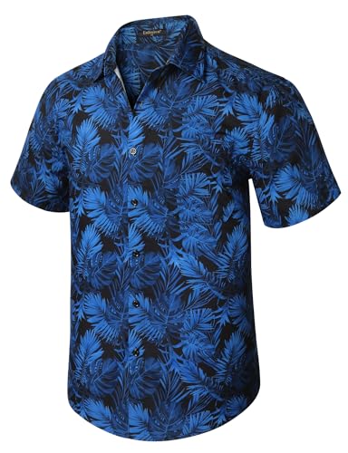 Enlision Hawaiian Shirt für Männer Funky Kurzarm Casual Button Down Sommer Aloha Hawaii Shirt Strand Surf Holiday Blumen Palmbaumdruck Hemden Unisex Blau 3XL von Enlision