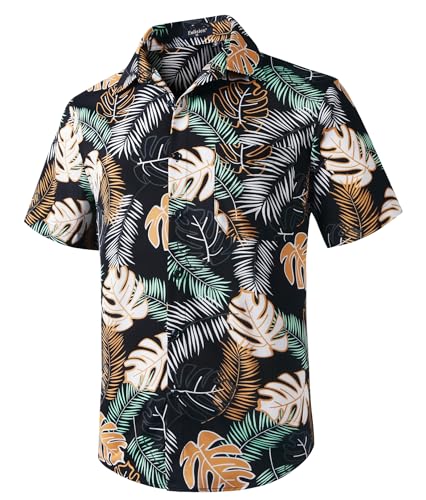 Enlision Hawaiian Shirt für Männer Funky Kurzarm Casual Button Down Sommer Aloha Hawaii Shirt Strand Surf Holiday Blumen Palmbaumdruck Hemden Unisex schwarz 3XL von Enlision