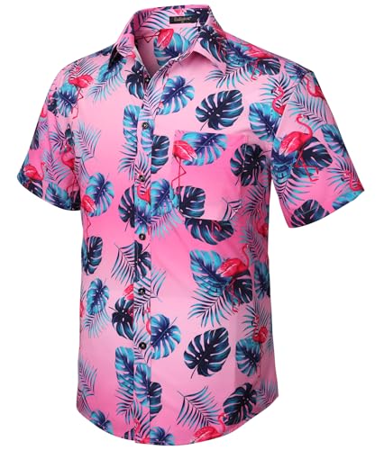 Enlision Hawaiihemd Herren Kurzarm Sommer Aloha Hemd Strandhemd Mit Knöpfen Tropisches Hawaii Print Hemden Für Männer Urlaub Strand Party,Heißes Rosa,L von Enlision