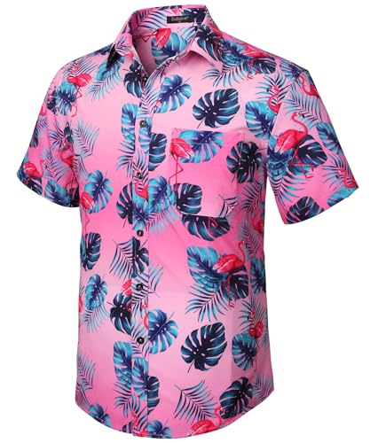 Enlision Hawaiihemd Herren Kurzarm Sommer Aloha Hemd Strandhemd Mit Knöpfen Tropisches Hawaii Print Hemden Für Männer Urlaub Strand Party,Heißes Rosa,XL von Enlision