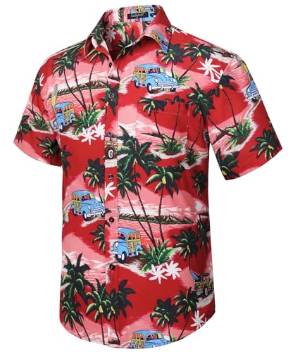Enlision Hawaiihemd Herren Kurzarm Sommer Aloha Hemd Strandhemd mit Knöpfen Tropisches Hawaii Print Hemden Für Männer Urlaub Strand Hochzeit Party,Rot,XL von Enlision