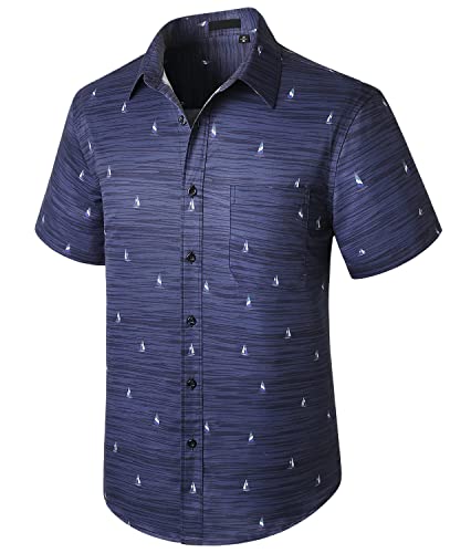 Enlision Herren Funky Hawaiihemd Kurzarm Fronttasche Hawaii-Print Casual Unisex Surfen Seaside Blumen Shirt für den Urlaub Navy Blau S-2XL von Enlision