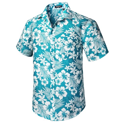 Enlision Hawaiihemd für Herren Funky Kurzarm Button Down Sommer Aloha Hawaiihemd Strandurlaub Palme Blumendruck Aquagrün 2XL von Enlision