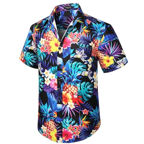 Enlision Hawaiihemd für Herren Funky Kurzarm Casual Button Down Sehr laut Sommer Aloha Hawaiihemd Strand Surf Urlaub Palmendruck Blau Hemd S von Enlision