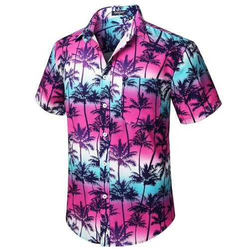 Enlision Hawaiihemd für Herren Funky Kurzarm Casual Button Down Sehr laut Sommer Aloha Hawaiihemd Strandurlaub Palmendruck Hot Pink S von Enlision