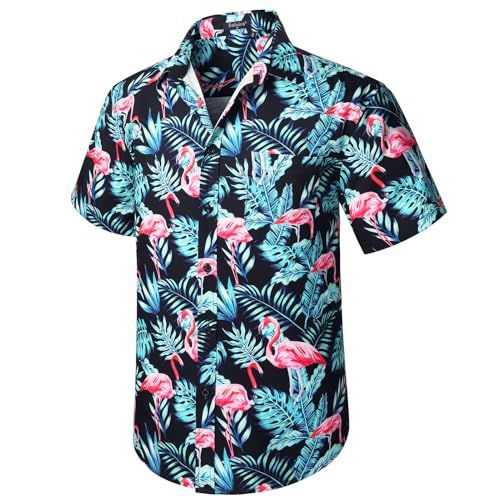 Enlision Hawaiihemd für Herren Funky Short Sleeve Button Down Summer Aloha Hawaiihemd Beach Holiday Palm Tree Flame Bird Print Schwarz L von Enlision