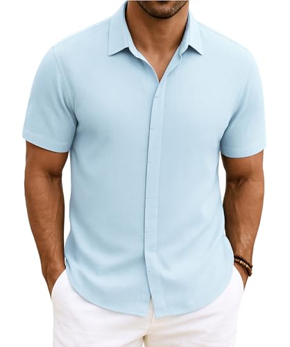 Enlision Hell Blau Hemd Herren Kurzarm Freizeithemd Casual Sommer Herrenhemd Regular Fit Freizeithemden Männer Hemden 4XL von Enlision