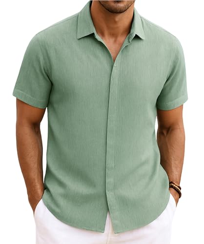 Enlision Hell Grün Hemd Herren Kurzarm Freizeithemd Casual Sommer Herrenhemd Regular Fit Freizeithemden Männer Hemden L von Enlision