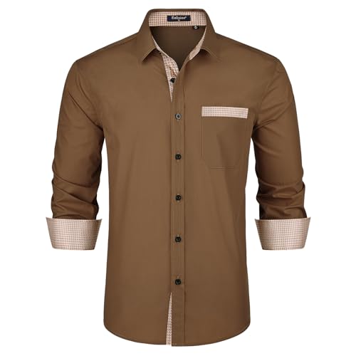 Enlision Hemd Herren Langarm Braun Business Hemd Herren Regular Fit Freizeithemd Männer für Hochzeit Oberhemd mit Tasche 4XL von Enlision