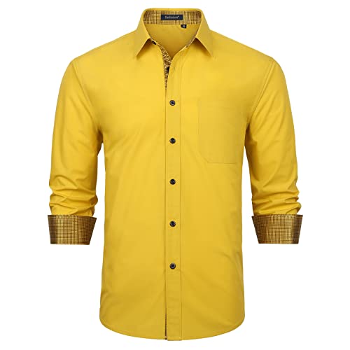 Enlision Hemd Herren Formell Gelb Langarmhemden Anzug Hemden Männer Klassisch Button Down Baumwolle Kentkragen Freizeithemd Regular Fit 4XL von Enlision