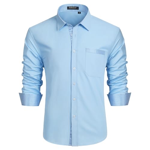 Enlision Hemd Herren Hellblau Langarm Business Hemden Regular Fit Mordern Hochzeit Hemd Männer Freizeithemd mit Tasche 4XL von Enlision