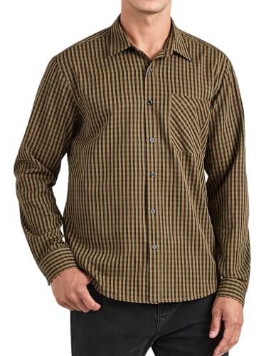 Enlision Hemd Herren Langarm Braun Freizeithemd Kariertes Hemden Holzfällerhemd Trachtenhemd Herrenhemd Langarmhemd für Männer Normale Passform 4XL von Enlision