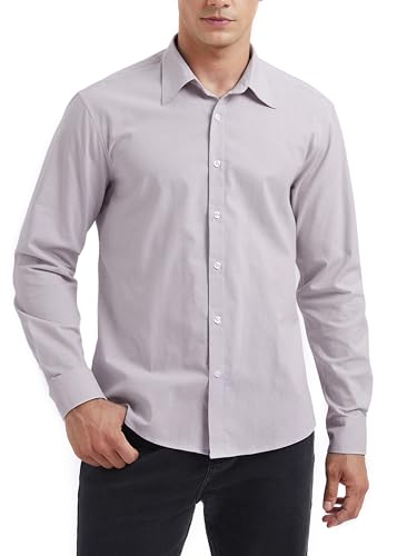 Enlision Hemd Herren Langarm Business Freizeit Herrenhemden Regular Fit Semi Formales Hemden Einfarbig Shirt für Männer,Hellgrau,L von Enlision