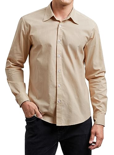 Enlision Hemd Herren Langarm Business Freizeit Herrenhemden Regular Fit Semi Formales Hemden Einfarbig Shirt für Männer,Khaki,M von Enlision