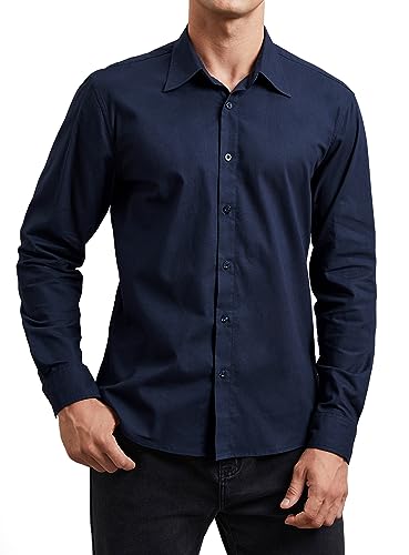 Enlision Hemd Herren Langarm Business Freizeit Herrenhemden Regular Fit Semi Formales Hemden Einfarbig Shirt für Männer,Marineblau,M von Enlision