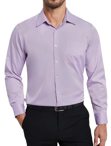 Enlision Hemd Herren Langarm Lila Bügelfrei Stretch Regular Fit Businesshemden Hochzeit Büro Formelle Anzug Hemd mit Tasche M von Enlision
