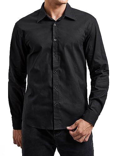 Enlision Hemd Herren Langarm Schwarzes Business Freizeit Herrenhemden Regular Fit Semi Formales Hemden Einfarbig Shirt für Männer,Schwarz,L von Enlision