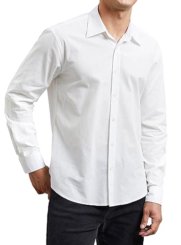 Enlision Hemd Herren Langarm Weißes Business Freizeit Herrenhemden Regular Fit Semi Formales Weiss Hemden Einfarbig Shirt für Männer,Weiß,2XL von Enlision