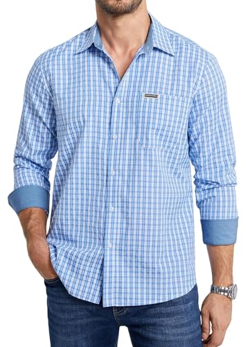 Enlision Hemd Herren Oktoberfest Trachtenhemd Herren Langarm Kariertes Hemd Männer Blau Weiss Bayrisches Freizeithemd Karo Hemden mit Baumwolle XXL von Enlision