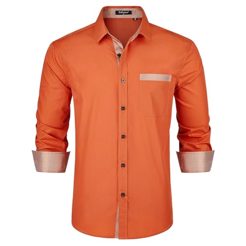 Enlision Hemd Herren Orange Langarm Business Hemden Regular Fit Mordern Hochzeit Hemd Männer Freizeithemd mit Tasche 3XL von Enlision
