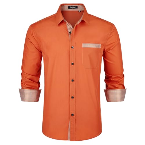 Enlision Hemd Herren Langarm Orange Business Hemd Herren Regular Fit Freizeithemd Männer für Hochzeit Oberhemd für Halloween S von Enlision