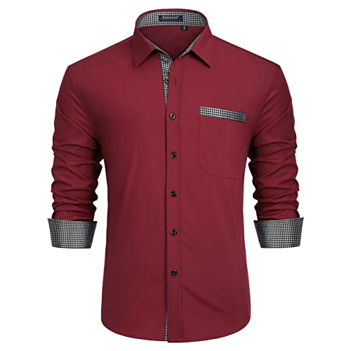 Enlision Herren Business Hemd Bordeaux Rote Regular Fit Freizeithemd für Männer Oberhemd 4XL von Enlision