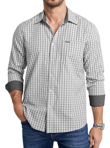 Enlision Hemd Herren Oktoberfest Trachtenhemd Herren Langarm Kariertes Hemd Männer Grau Weiss Bayrisches Freizeithemd Karo Hemden mit Baumwolle XXL von Enlision