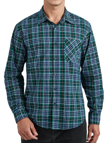 Enlision Hemd Kariert Herren Langarm Grün Blau Freizeithemd Karohemd Kariertes Hemden Baumwolle Herrenhemd Langarmhemd Holzfällerhemd für Männer 3XL von Enlision