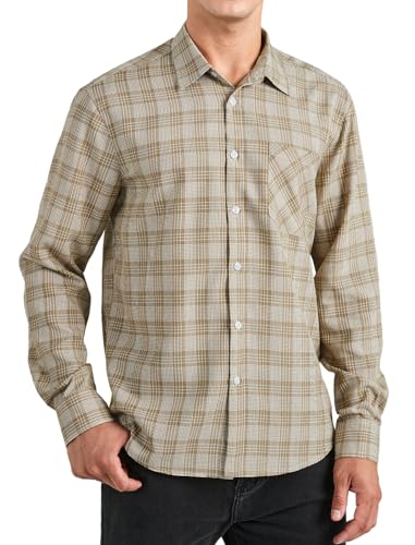 Enlision Hemd Herren Langarm Kariert Beige Trachtenhemd Kariertes Hemden Freizeithemd Baumwolle Herrenhemd Langarmhemd Holzfällerhemd für Männer 2XL von Enlision