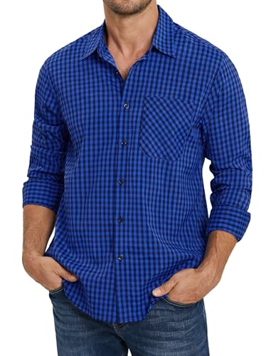 Enlision Hemd Kariert Herren Langarm Königsblau und Schwarz Karohemd Männer Herrenhemd Regular Fit Trachtenhemd Hemden Große Größen Freizeithemd Holzfällerhemd für Oktoberfest Bayrisches Outfit 3XL von Enlision