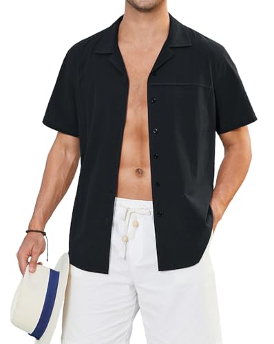 Enlision Hemd Männer Kurzarm Schwarz Baumwolle Freizeit Sommerhemd Strandhemd mit Tasche Regular Fit 4XL Enlision Hemd Männer Kurzarm Schwarz Baumwolle Freizeit Sommerhemd Strandhemd mit Tasche Regular Fit 4XL von Enlision