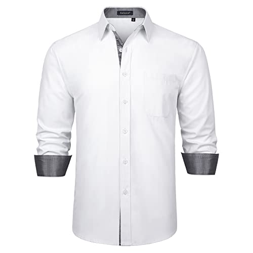 Enlision Hemd Weiss Herren Langarmhemd Kontrast Kentkragen Baumwolle Hemden Freizeit Business Party Shirt Für Männer Regular Fit 2XL von Enlision