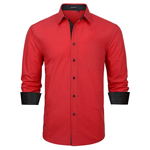 Enlision Hemd Rot Herren Anzug Hemden Männer Formell Businesshemd Regular Fit Kontrast Kentkragen Langarm Hemden Für Männer Hochzeit 3XL von Enlision
