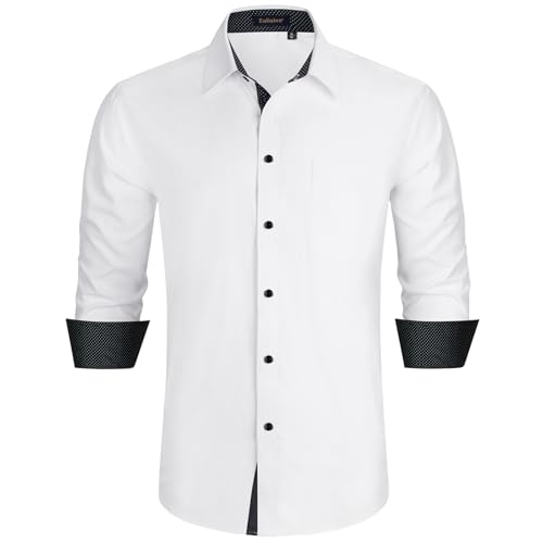 Enlision Hemd Weiß Herren Langarmhemd Businesshemden für Herren Kentkragen Freizeithemden Männer Formelle Hochzeit Regular Fit Button Down Anzughemd mit Tasche XXL von Enlision