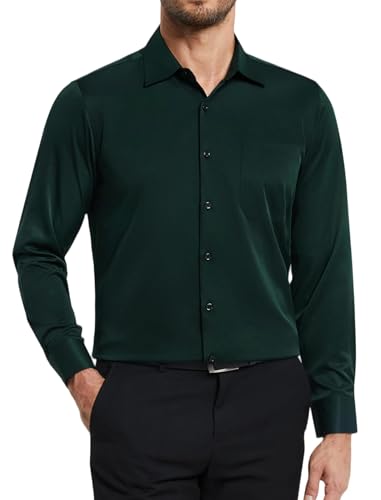 Enlision Hemden Herren Langarm Grün Stretch Bügelfreies Businesshemden Unifarben Hochzeit Freizeithemden Anzug Hemd Regular Fit M von Enlision