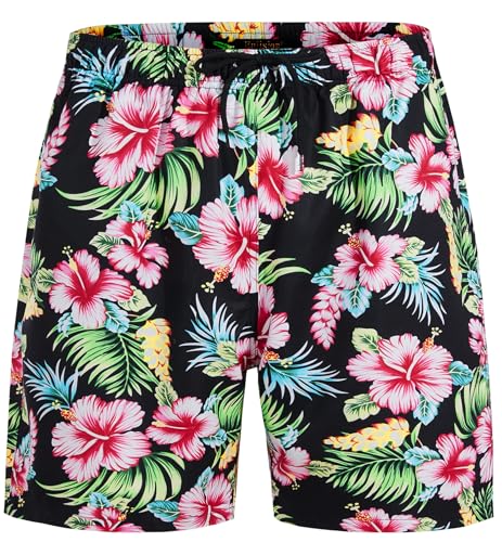 Enlision Herren Badehose Kurze Badeshorts für Herren Blumen Hawaii Badehose Herren Sommer Schnelltrocknend Badehosen Herren mit Taschen Freizeit Strandhose Schwimmhose 3XL von Enlision