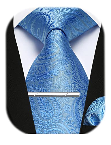 Enlision Herren Krawatten und Einstecktuch krawattenklammer Set Blau Paisley Krawatte Taschentuch Krawattennadel Für Männer Business Hochzeit,Blau,Einheitsgröße von Enlision