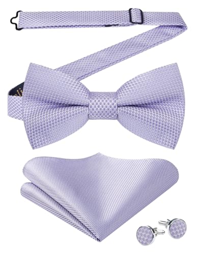 Enlision Herren Fliege Lavendel Vorgebundene Fliegen und Einstecktuch mit Manschettenknöpfe Set Einfarbig Fliegen Anzug für Hochzeit Party von Enlision