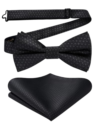 Enlision Fliegen Schwarz Herren Anzug Fliege mit Einstecktuch Set Hochzeit Formelle Herrenfliege Vorgebunden Verstellbare Smoking Schleife und Taschentuch für Männer von Enlision