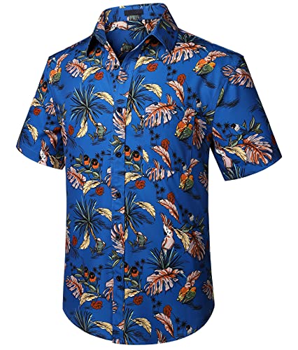 Enlision Herren Hawaiihemd Kurzarm Blaue Surfen Bügelfrei Button Down Sommer Hemd Beach Freizeit Urlaub Fronttasche Strand Hemd Aloha Palmen L von Enlision