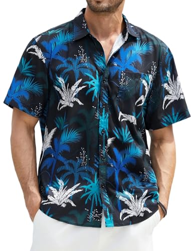 Enlision Hawaii Hemd Männer Sommer Kurzarm Schwarz Hawaiihemd Palmen Mit Brusttasche Strandhemd 3XL von Enlision
