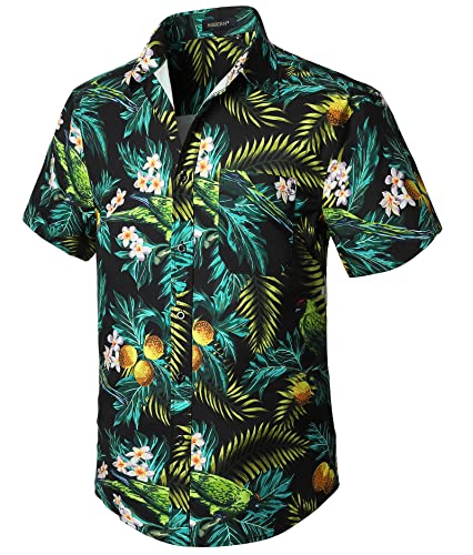 Enlision Herren Funky Hawaiihemd Kurzarm Freizeit Hawaii Hemd Print Ananas Palmen Blumen Lässig Unisex Hawaii-Shirt mit Fronttasche,Grün von Enlision