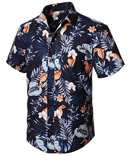 Enlision Hawaii Hemd Männer Kurzarm Hawaii Hemd Aloha Hemd Blumen Herren für Sommer Strand Freizeithemd Hawaiihemden Violett 3XL von Enlision