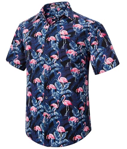Enlision Herren Funky Hawaiihemd Männer Blumenblatt Flamingo Hemden Kurzarm Vordertasche Urlaub Sommer Aloha Bedruckter Strand Lässig Bügelfrei Hawaii Blumenhemd 4XL von Enlision