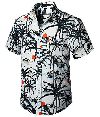 Enlision Herren Funky Hawaiihemd Weiß Kurzarm Freizeit Sommer Hawaii Hemden Grün Palmen Aloha Unisex Strand Bedruckter Hemd Ferien Urlaub 2XL von Enlision